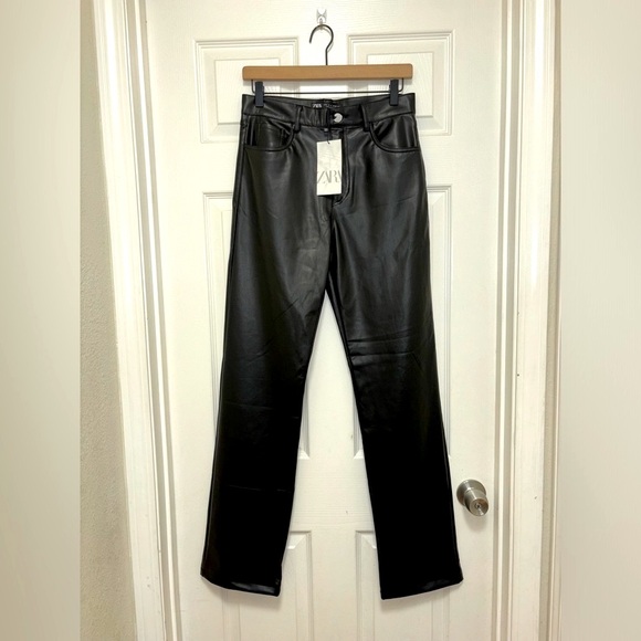 NWT Zara Faux Leather Straight Leg Pants - Picture 7 of 11